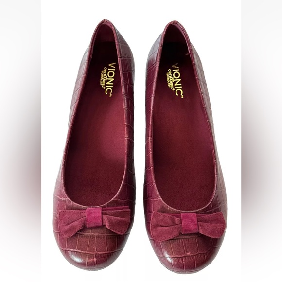 Vionic Orthaheel Lydia Croc Embossed Leather Low Wedge Ballet Flats Shoes Sz 11W - Picture 1 of 15
